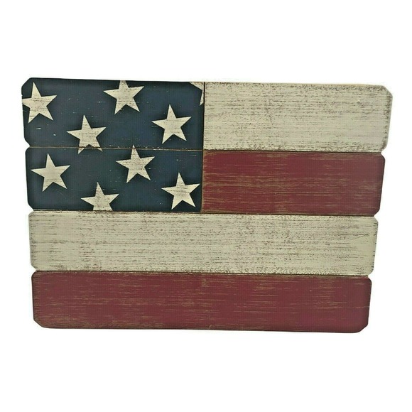 Unbranded Other - Rustic American Flag Wooden Tabletop Standing Sign Red White And Blue USA 15x12"